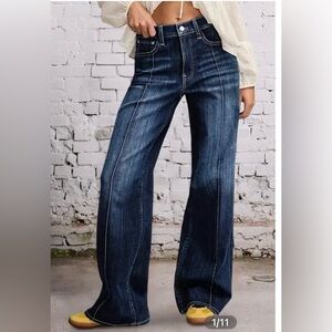 Flamingals Wash Seam Front Mid Rise Straight Leg Jeans Size Large NWT